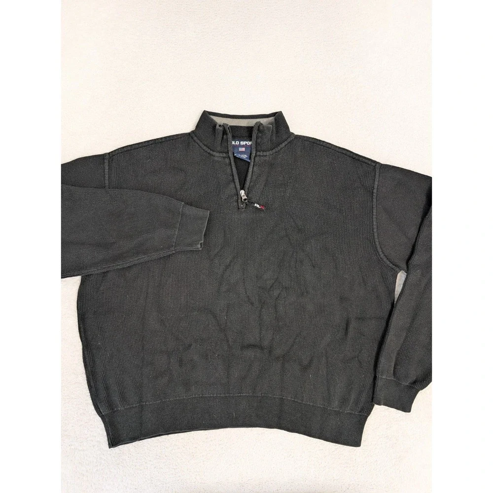 Ralph Lauren RLX Sweater Mens L Black‎ Vintage 1/4 Zip Premium Fabrics